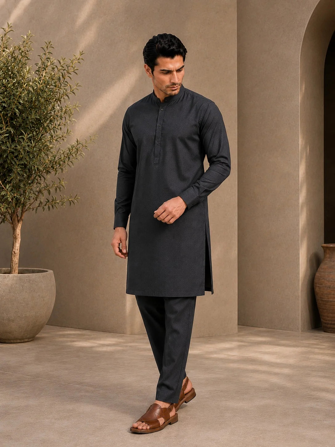 Men’s Charcoal Grey Wash & Wear Unstitched