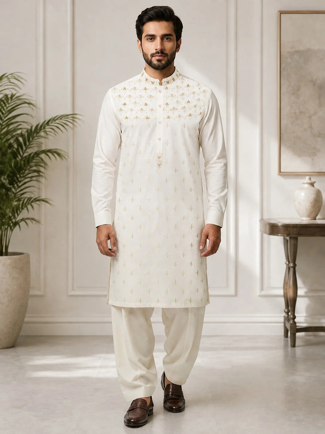 Men’s Yoke Embroidered Premium Boski Unstitched
