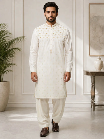 Men’s Yoke Embroidered Premium Boski Unstitched