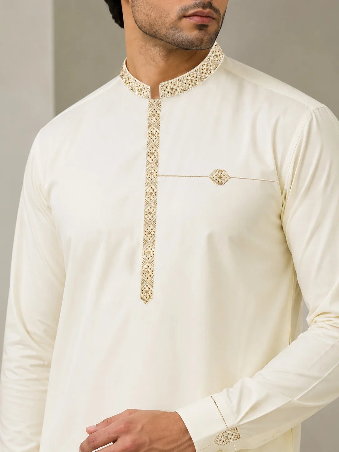 Men’s Embroidered Bane & Placket Premium Boski Unstitched