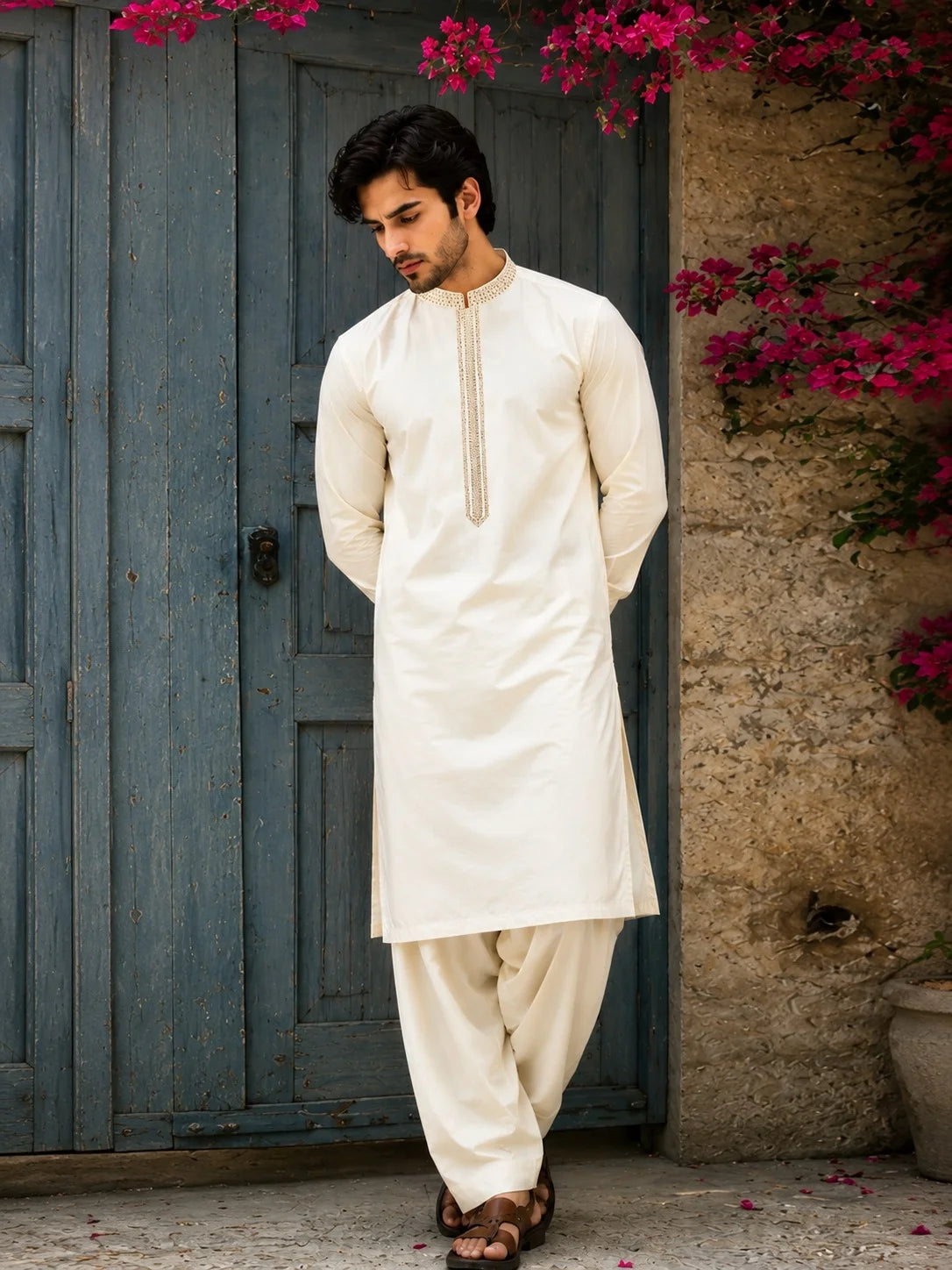 Men’s Embroidered Neckline Premium Boski Unstitched