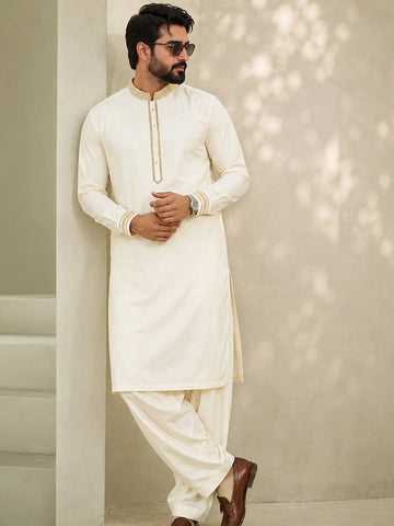 Men’s Geometric Border Embroidered Premium Boski Unstitched