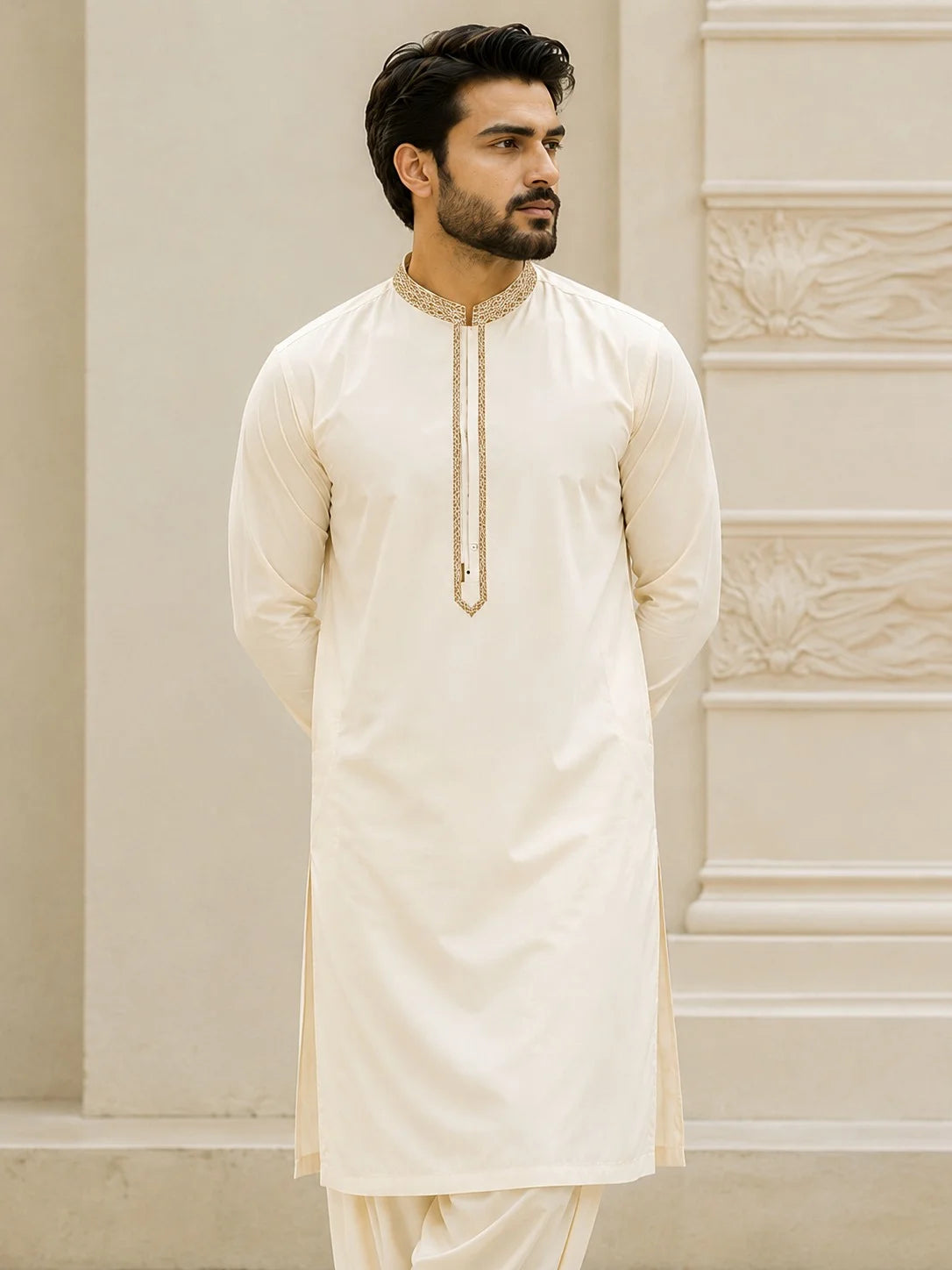 Men’s Geometric Vine Embroidered Premium Boski Unstitched