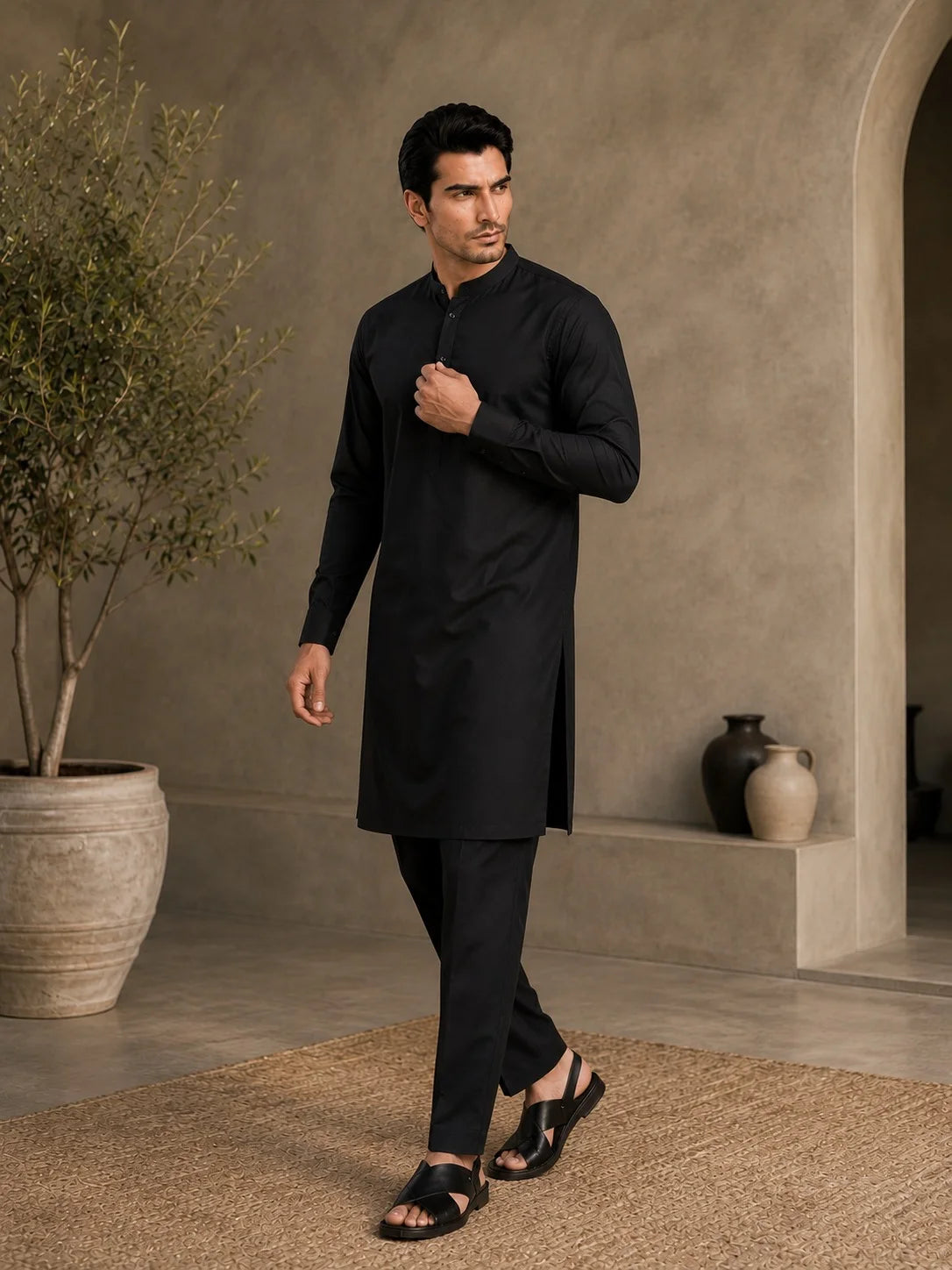 Men’s Jet Black Pure Cotton Unstitched