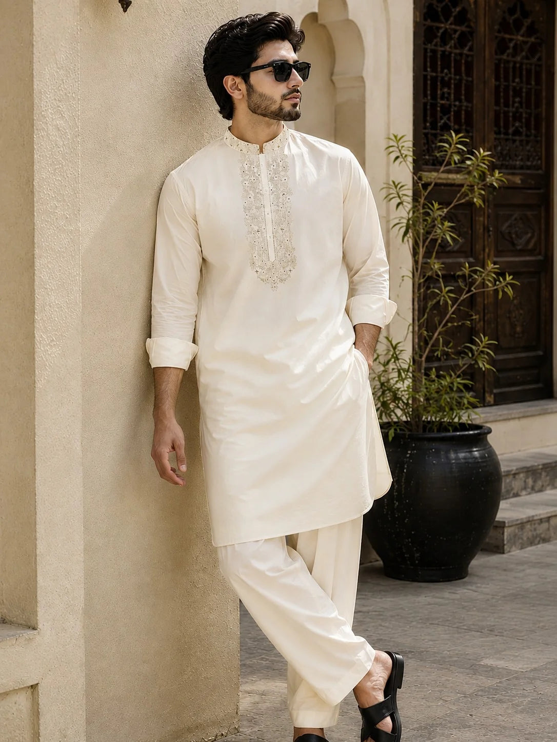 Men’s Heavy Front Embroidered Premium Boski Unstitched
