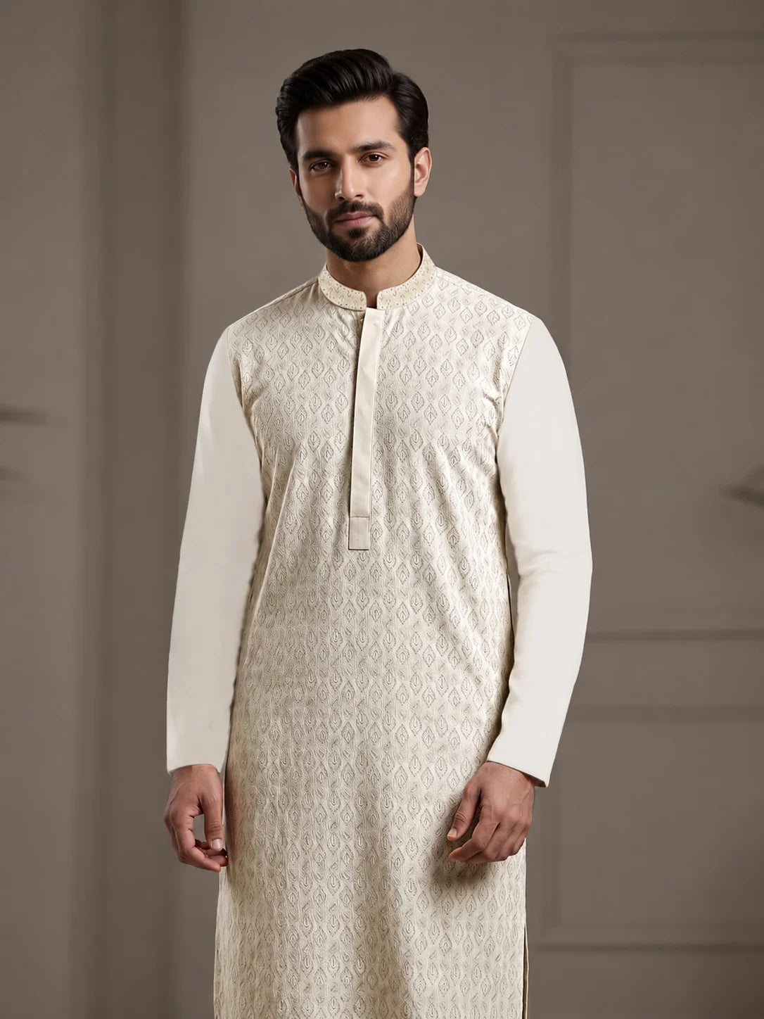 Men’s Chikankari Leaf Motif Premium Boski Unstitched