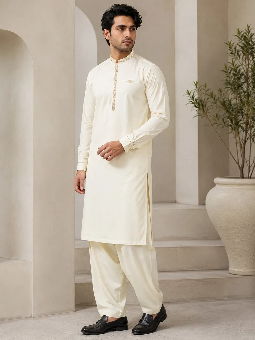 Men’s Embroidered Bane & Placket Premium Boski Unstitched