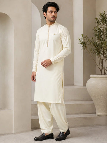 Men’s Embroidered Bane & Placket Premium Boski Unstitched
