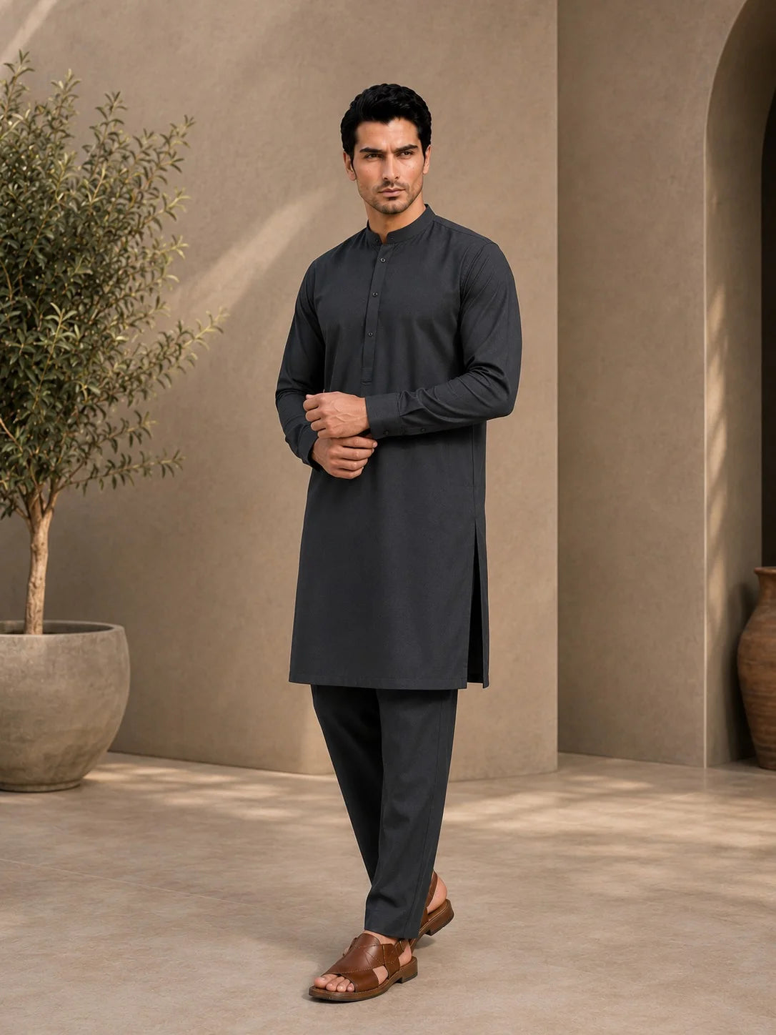 Men’s Charcoal Grey Wash & Wear Unstitched