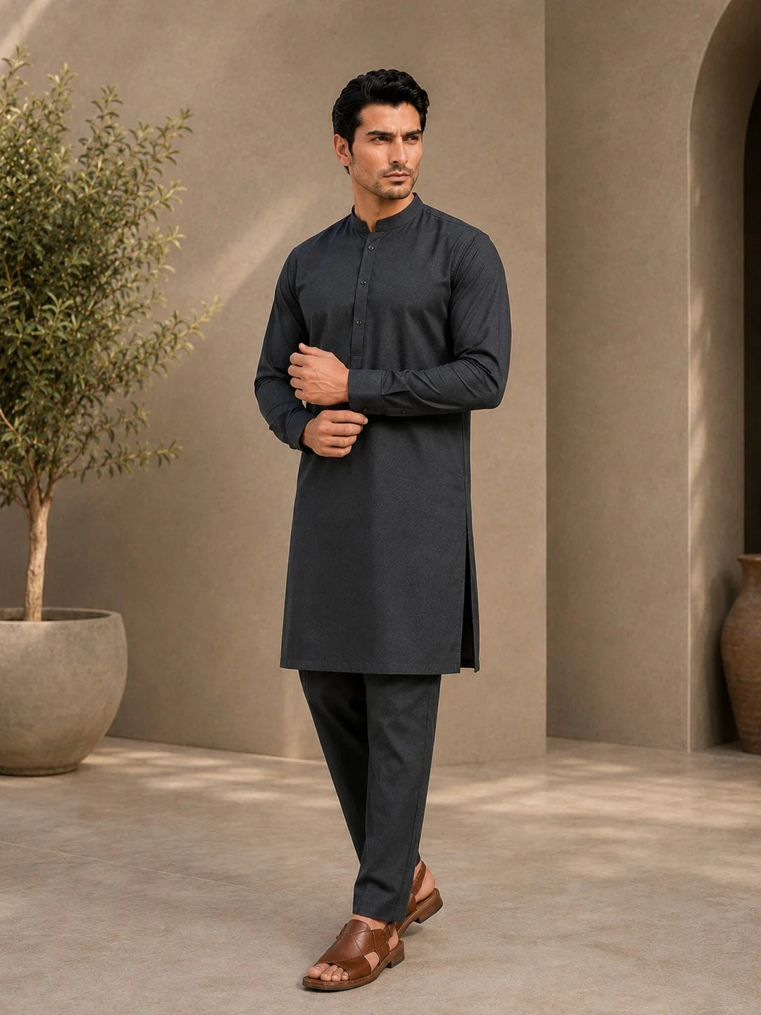 Men’s Charcoal Grey Wash & Wear Unstitched